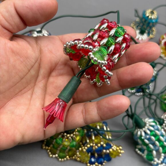 Vintage Beaded Bell Christmas Lights Covers 20 w/ Strand Flower Bulbs Parts READ - Picture 2 of 6